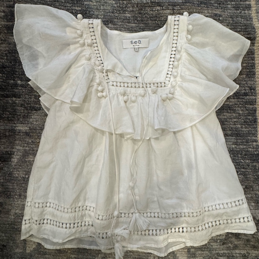 Sea New York White Flutter Sleeve Blouse 4
